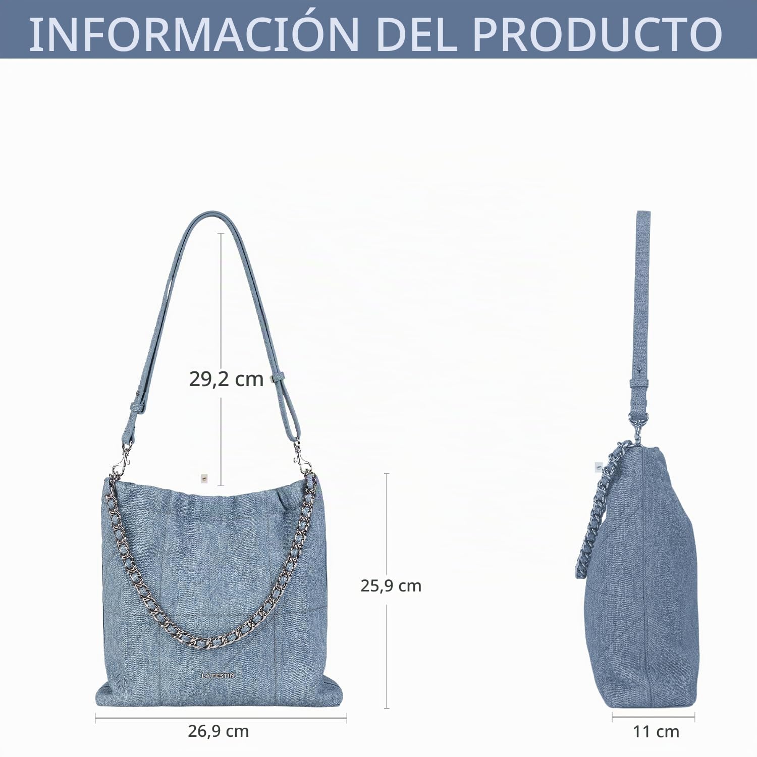 LA FESTIN - Bolso bandolera de piel dividida para mujer con correa ajustable, detalle de cadena, elegante bolso cruzado para mujer