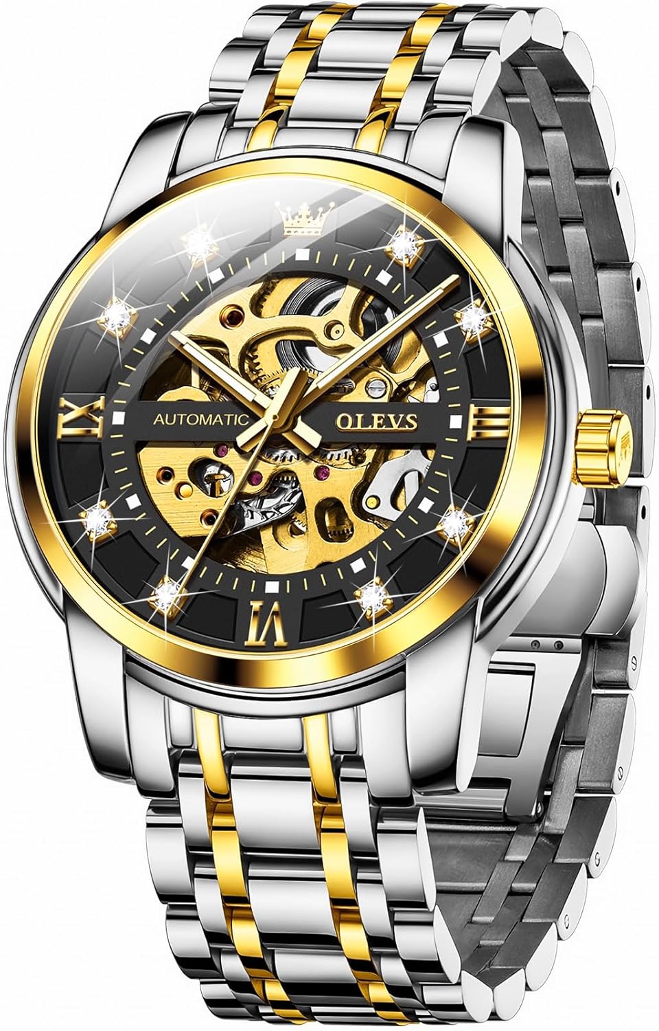 OLEVS Mens Automatic Watch Skeleton Diamond Luxury