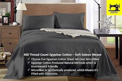 True Luxury - Sábanas tamaño King, 100% algodón egipcio de 400 hilos, juego de sábanas de 4 piezas, hilos de fibra larga de una sola capa, tejido