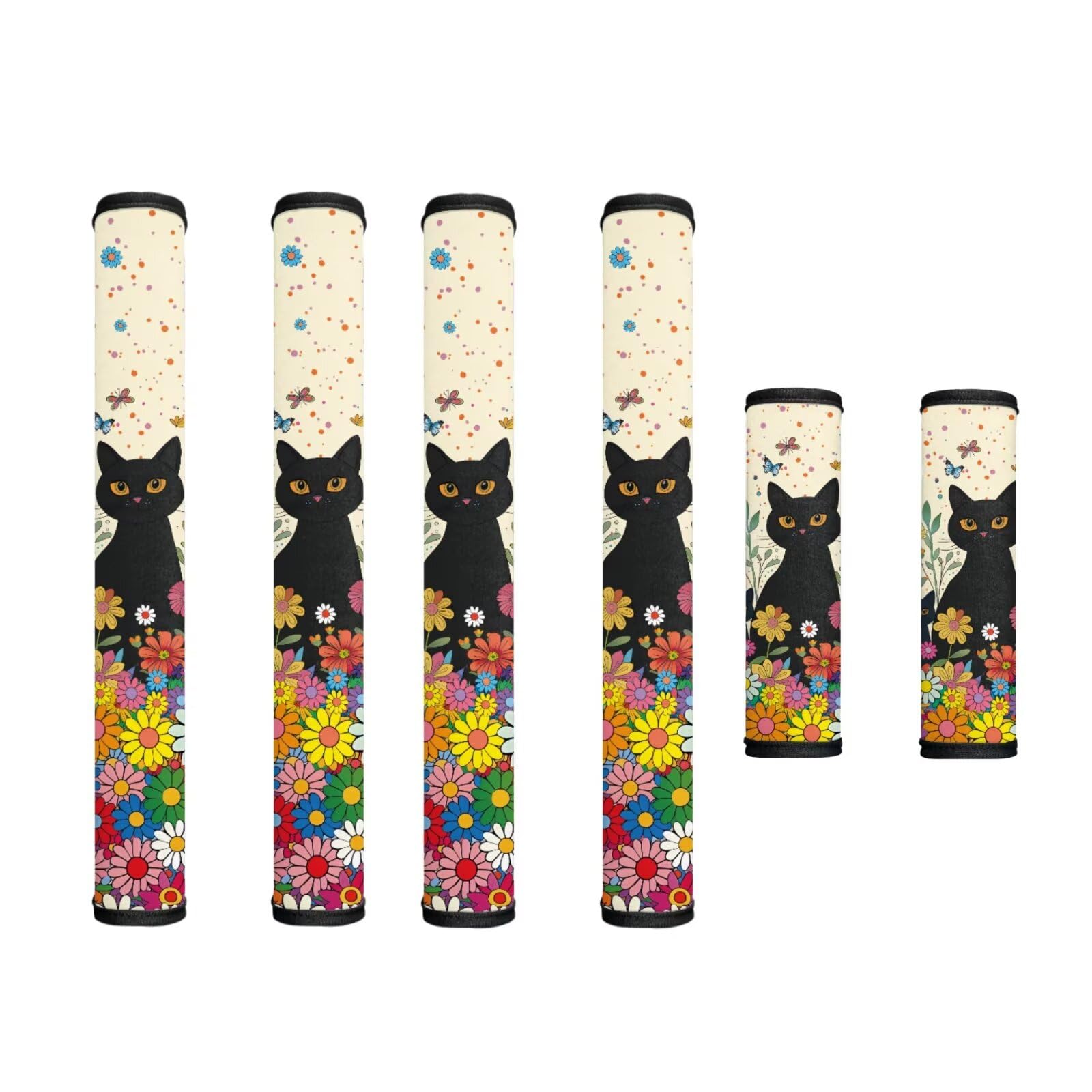 Juego de 6 fundas para manijas de puerta de refrigerador Garucesta, decoración para electrodomésticos de cocina, protectores antideslizantes, tela lavable, accesorios decorativos para refrigerador, gato negro, margarita, mariposa, beige
