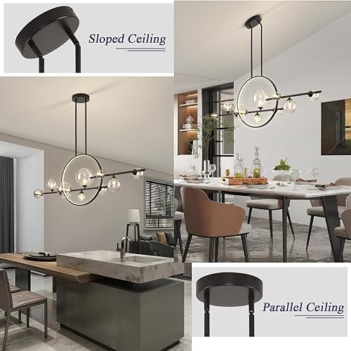 Miniatura 6 de 10 lámparas colgantes modernas, 54 pulgadas, color negro, regulable, de mediados de siglo, para comedor, grandes burbujas, luces lineales de isla de