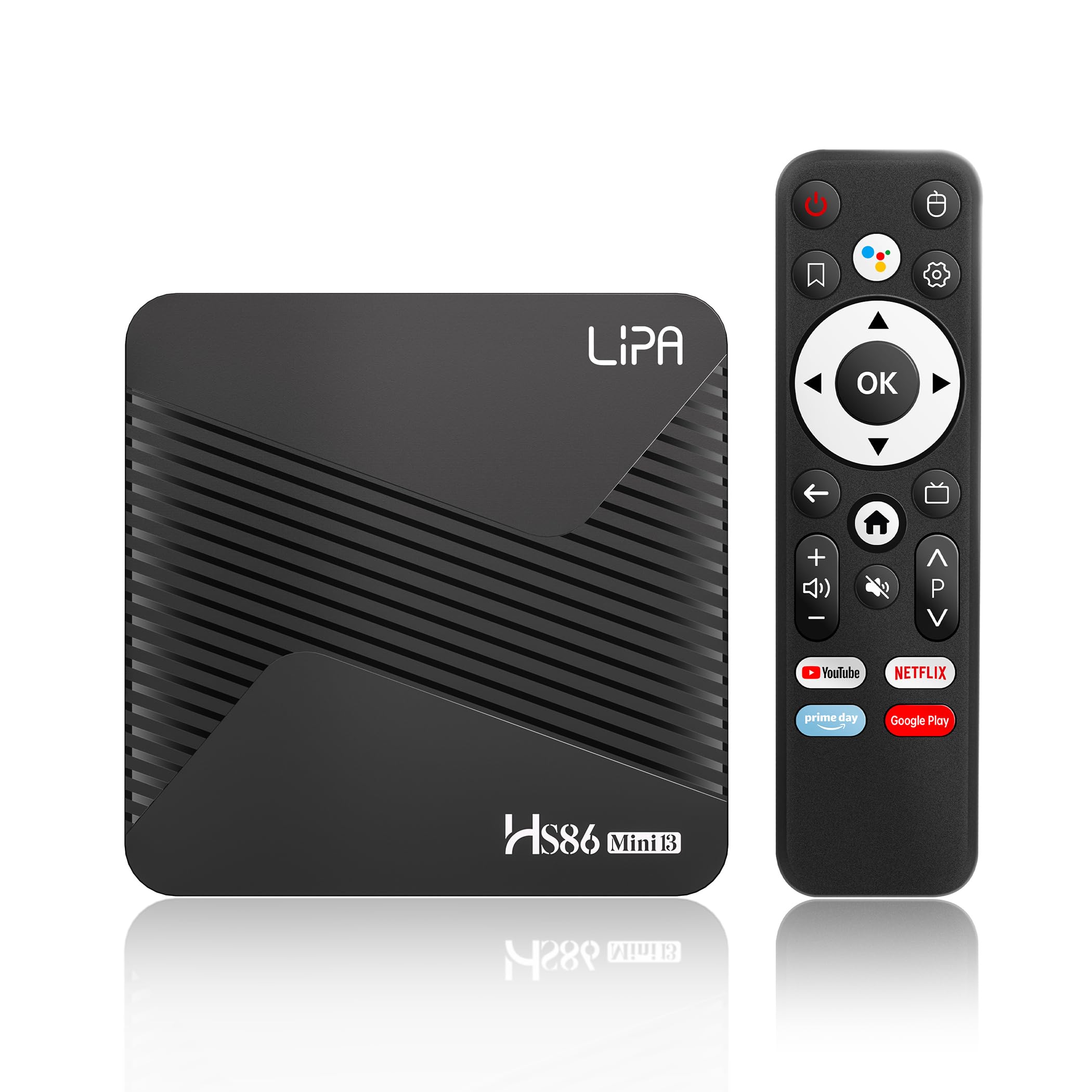 Lipa HS86 Mini 13 Android TV Box 4 – 32 GB Android 14 – odtwarzacz multimedialny do TV – Media Streamer – TV Box Android – Voice Remote – 4K – aplikacje za pośrednictwem Playstore i Internetu – WiFi i