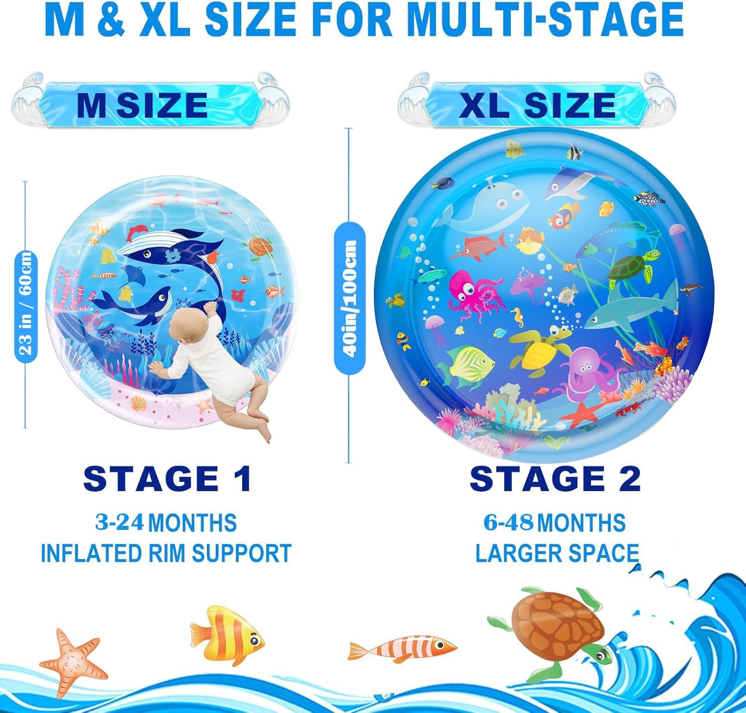 Medium Tummy Time Water Mat for Babies, L Baby Water Play Mat, Infant Water Sensory Baby Tummy Time Play Mat for 3 6 9 12 Months Toddlers (23in M) image 2 of 7 B0F13HGMBG