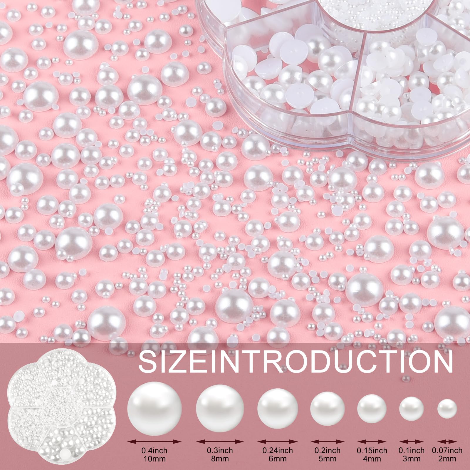 NACHLYNN 6480 Pcs Flat Back Pearl 7 Sizes Half Pearl Bead Flatback Pearl Beads Half Round Pearls for Crafts Embellishment Shoes Clothes Bags DIY Making - Image 2