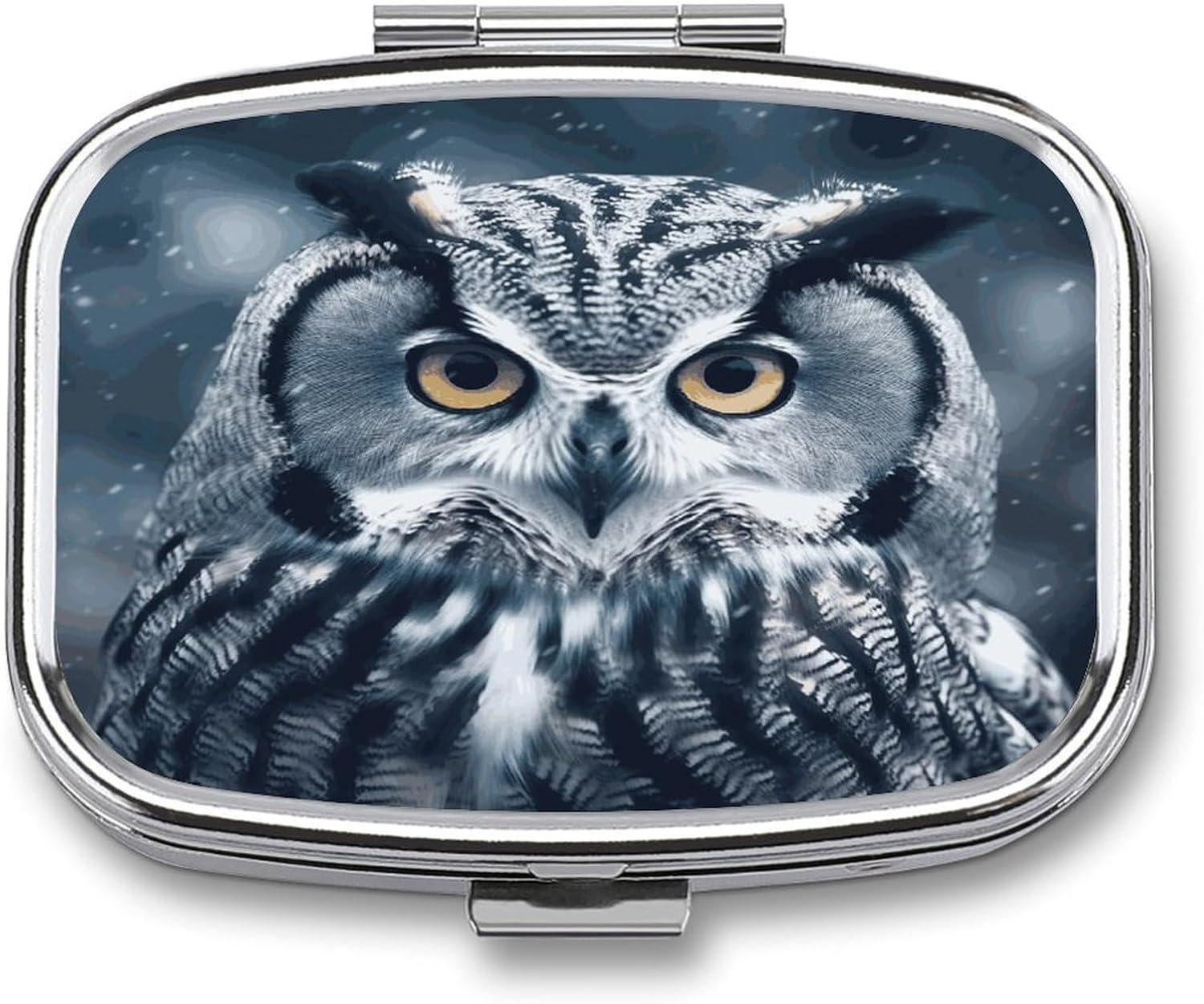 Grey and White Owl Travel Pill Organizer Pill Case