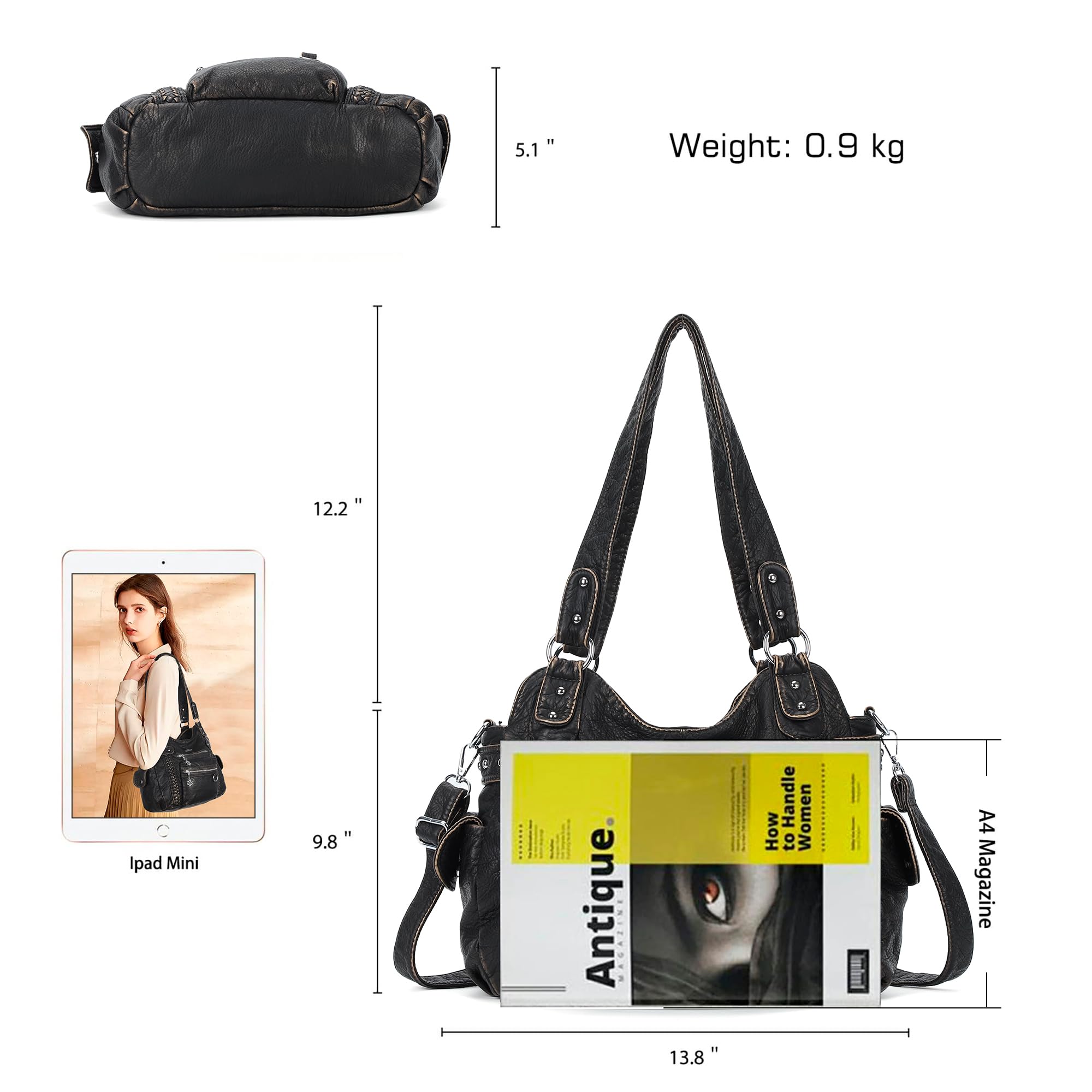 Angel Kiss Hobo Handbags for Women Soft PU Leather Shoulder Handbags Ladies Purses