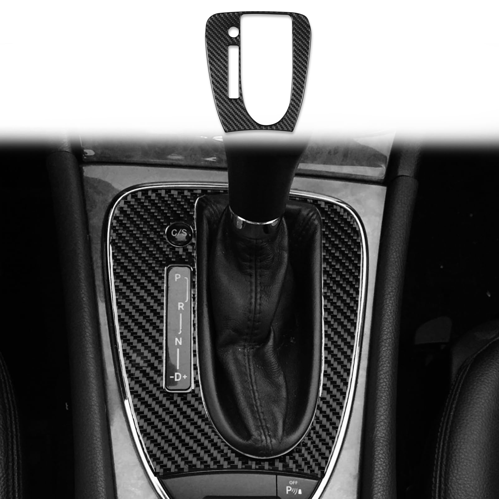 Car Gear Box Panel Cover Sticker Compatible with Benz E-Class W211 2003 2004 2005 2006 2007 2008 2009 Carbon Fiber Car Accessories Black