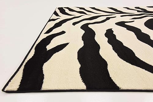 Miniatura 6 de Unique Loom Wildlife Collection - Alfombra de área inspirada en animales con diseño de cebra, 6 x 9 pies, marfilnegro