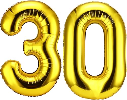 Gejoy Globos gigantes del número 30 de 40 pulgadas, globos gigantes de papel de aluminio del número 30 para decoraciones de fiesta de cumpleaños de