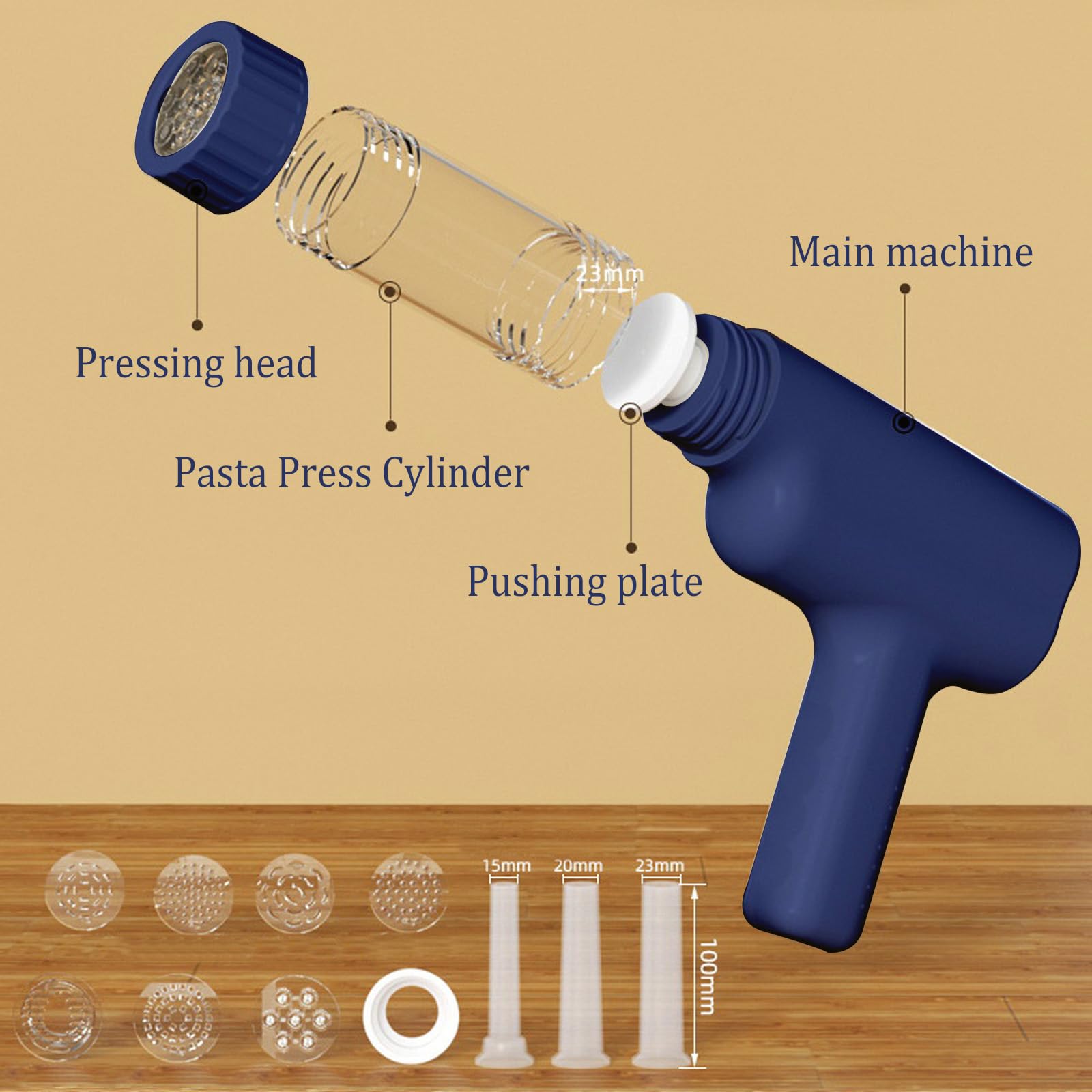 Máquina de Pasta Eléctrica de Mano, Máquina para Hacer Pasta Automática Portátil con 7 Accesorios para Espaguetis Multifuncional Máquinas para Pasta Fresca pare Fettuccine Salchichas Caseras Azul