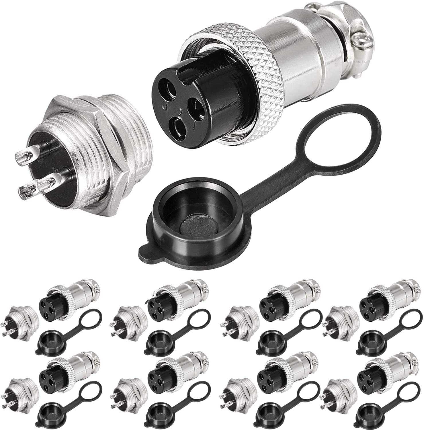 VISSQH 16 Pcs Connecteurs Aviation GX12 3 Broches Mâle Femelle 5A - Kit Avec Capuchons Caoutchouc Et Tournevis