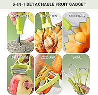 Vista 2 de Juego de cuchara de melón 5 en 1, cortador de melón de acero inoxidable y herramientas de tallado para frutas, eliminación de semillas, separador