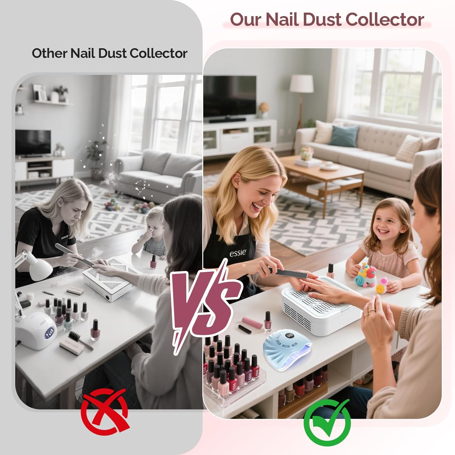 LIONVISON Nail Dust Collector for Acrylic: 120W Professional Nails Dust Collector With Reusable HEPA Filter For Home Salon Use - Portable 3 Speed Vacuum DIY Manicure For Nail Art Beginners (Grey)