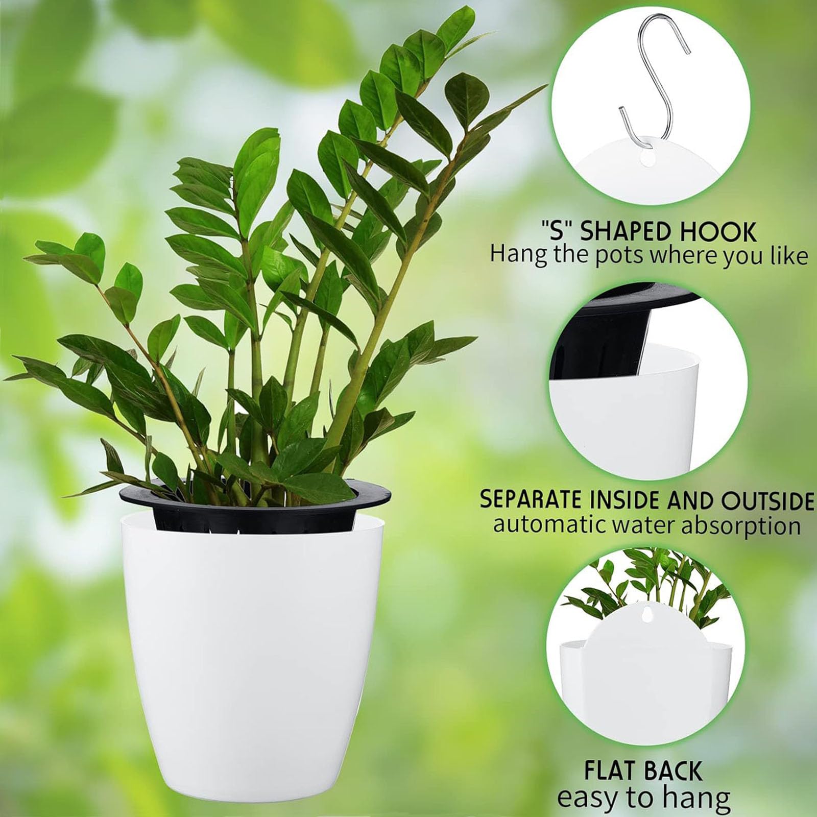 Macetas de PP para jardinería en interiores y exteriores, macetas colgantes de autorriego con agujeros de drenaje, macetas modernas para plantas de interior, suculentas, hierbas (10, mediana)