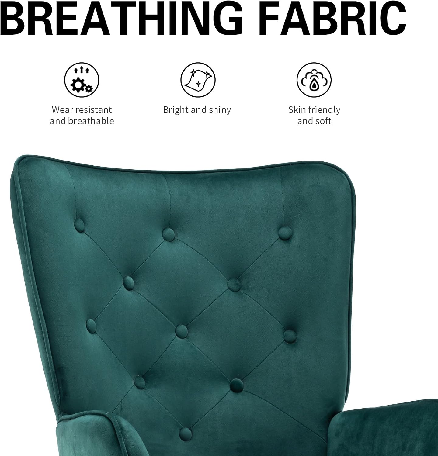 UNICOO - High Wingback Living Room Chairs, Vintage Button Wingback Chair, Velvet Side Chair Leisure Chair Wingback Reading Chair for Living Room Bedroom Waiting Room (Dark Green)