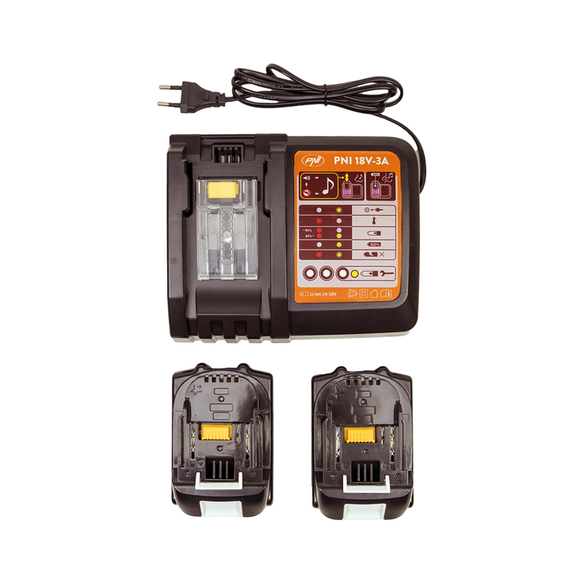 Set di utensili elettrici PNI WK450 con batterie da 18V 5.0Ah, caricabatterie incluso