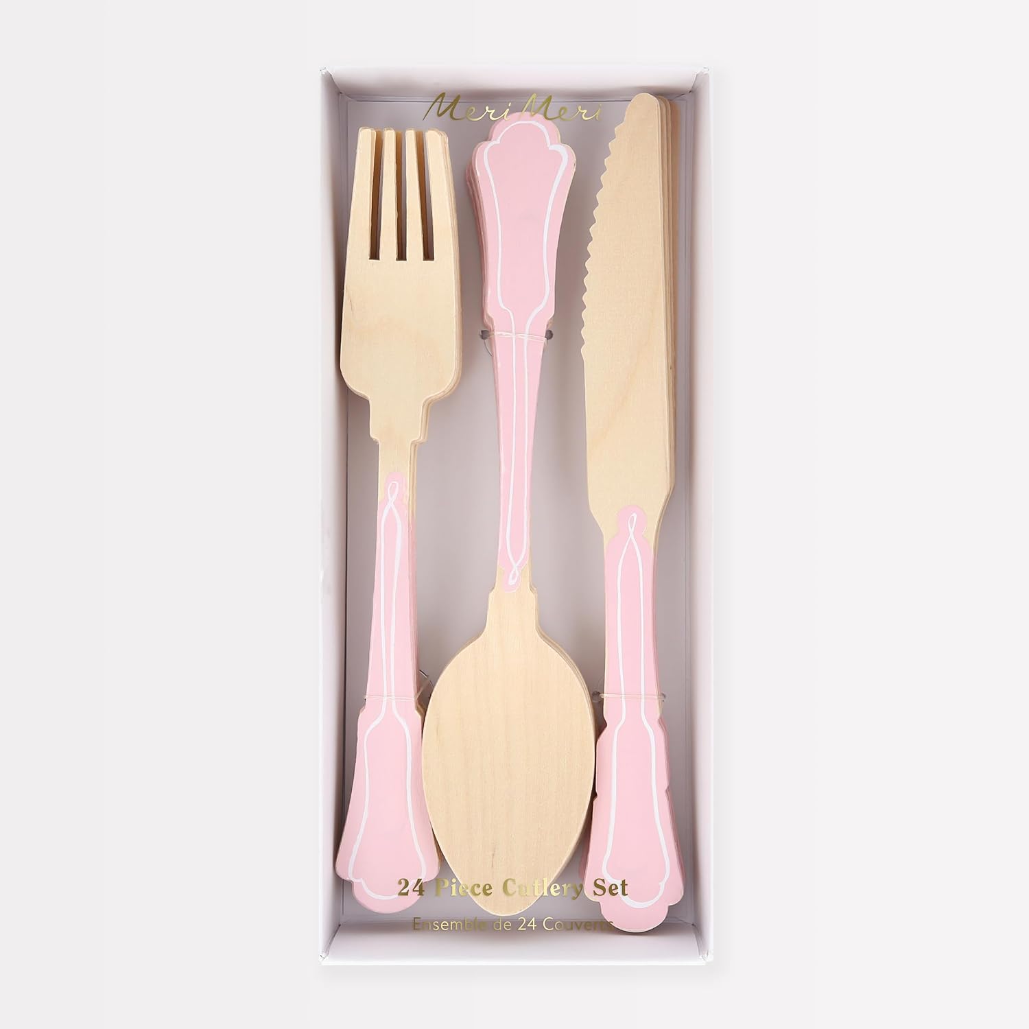 Meri Meri Elegant Wooden Cutlery Set (Pack of 24), Made from Birch Wood, Stylish Disposable Cutlery Set, Perfect for Birthday Parties, Picnics, & BBQS, Kids & Adults
