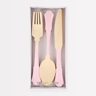 Meri Meri Elegant Wooden Cutlery Set (Pack of 24), Made from Birch Wood, Stylish Disposable Cutlery Set, Perfect for Birthday Parties, Picnics, & BBQS, Kids & Adults