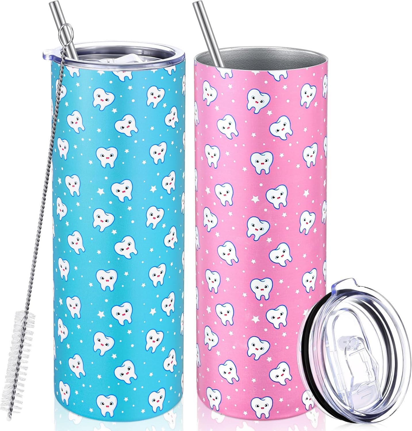 Umigy 2 Pcs Dental Assistant Gifts Teeth Dentist 20 oz Stainless Steel Tumblers Hygiene Student Coffee Mugs with Straws and Lids for Hygienist Dental Students Graduation Christmas Birthday Gift