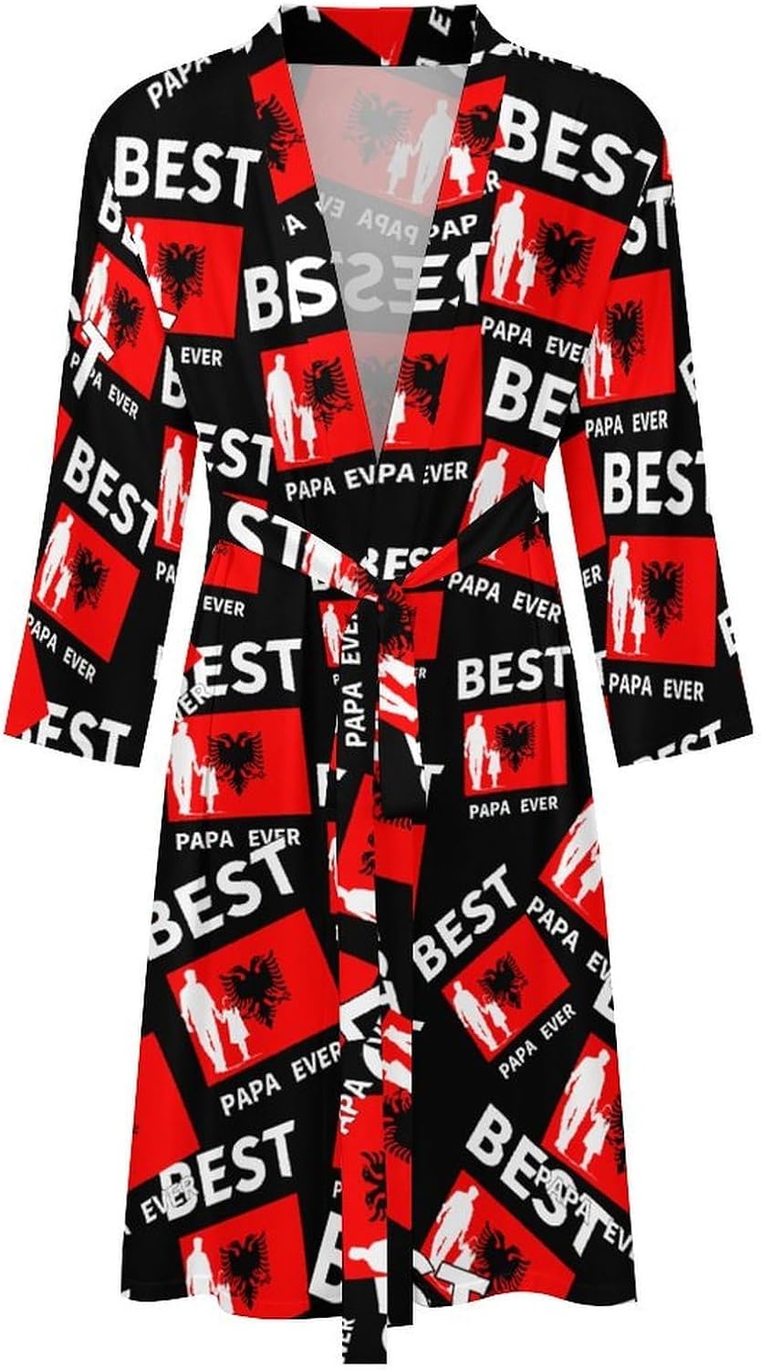Albanian Best Papa Ever Mens Robe Long Bathrobe for Women Bath Robes Lightweight Soft Printed Sleepwear