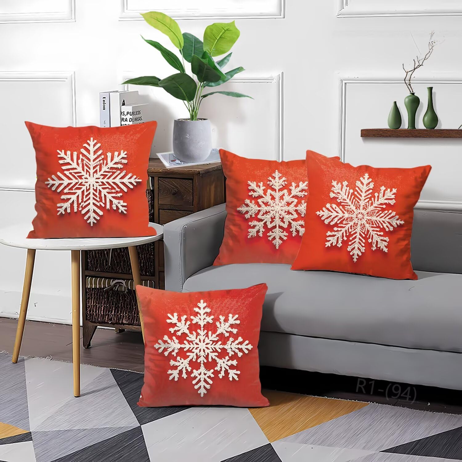 Federe Cuscini Divano 60x60 Set di 4 Rosso Cuscini per Divano Lino impermeabile Federe Cuscino da Esterno Motivo Natale Copricuscino, per Soggiorno Giardino Camera Federe Cuscini Decorativi H2-94