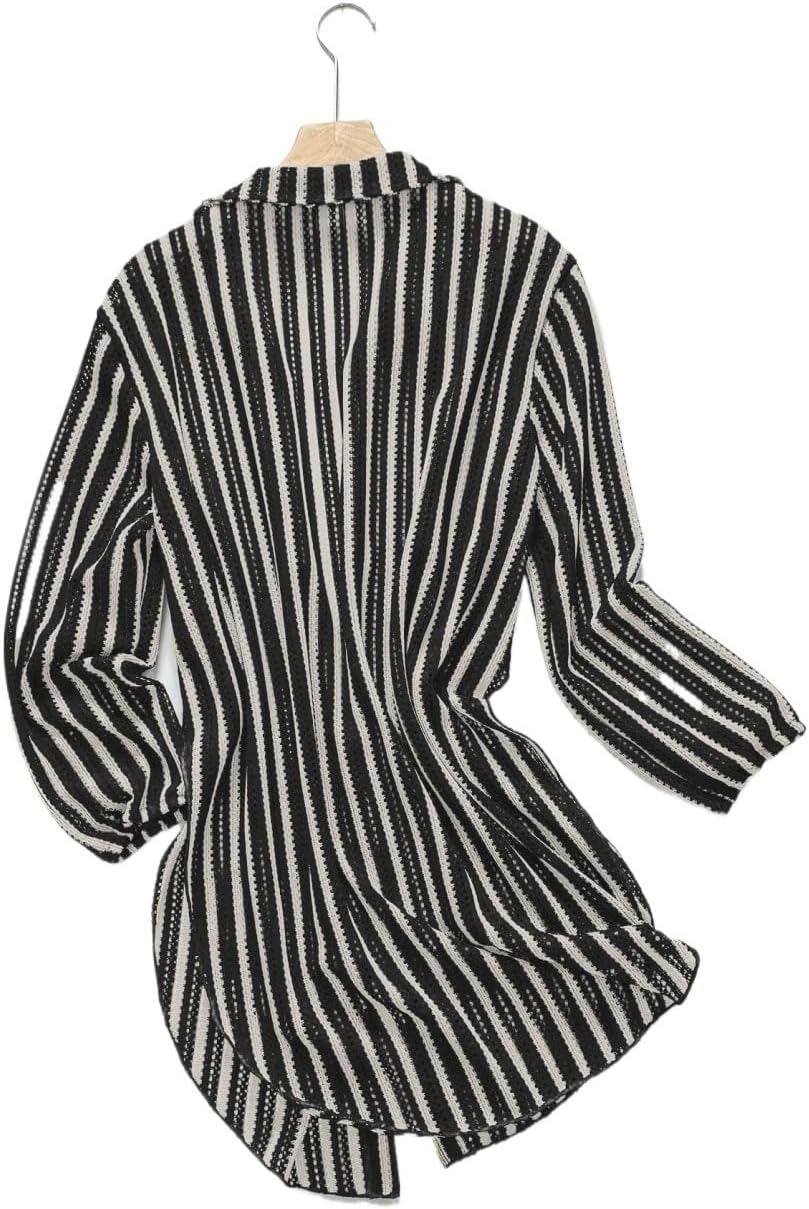 Women's Spring/Summer & Striped Open Cover Up Shirt Collar Kimono cover ups for swimwear