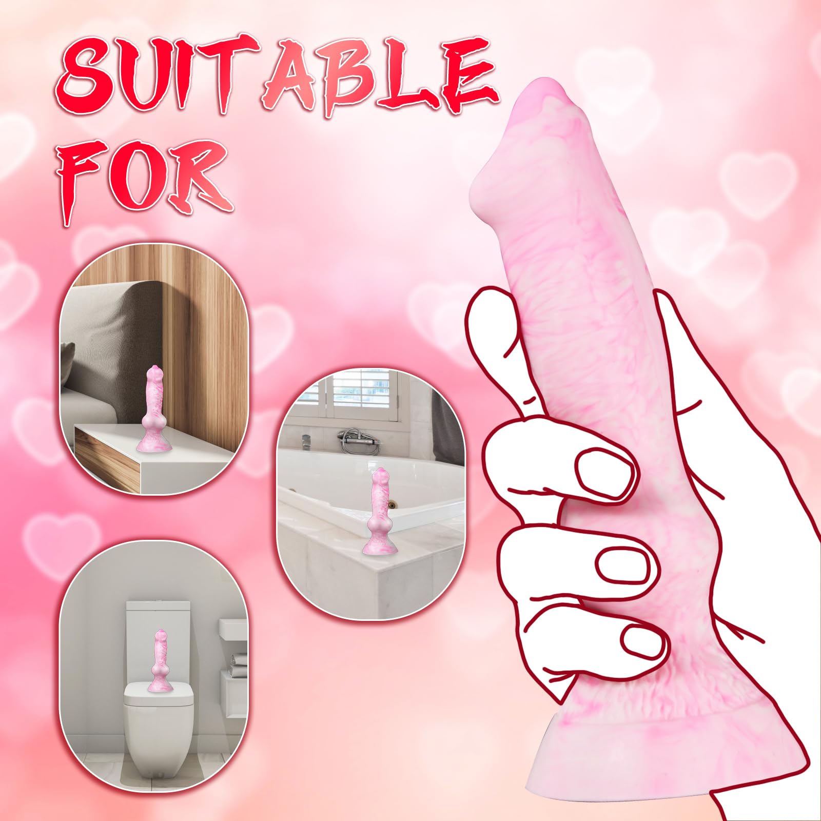 7"Beginner Dog Knot Small Dildo,Realistic Silicone Animal Dildo With Strong Suction Cup, Fantasy Monster Colorful Creature Thin Pink Dildos, Wolf Penis Anal Plug Sex Toy For Women Men Couple Play Game