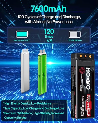 Miniatura 4 de HOOVO Batería Lipo 7600mAh 2S 7.4V 120C RC Estuche rígido de 0.157 in Bullet con enchufe T para RC Drag Car RC Truck Boat DJI Heli Airplane RC