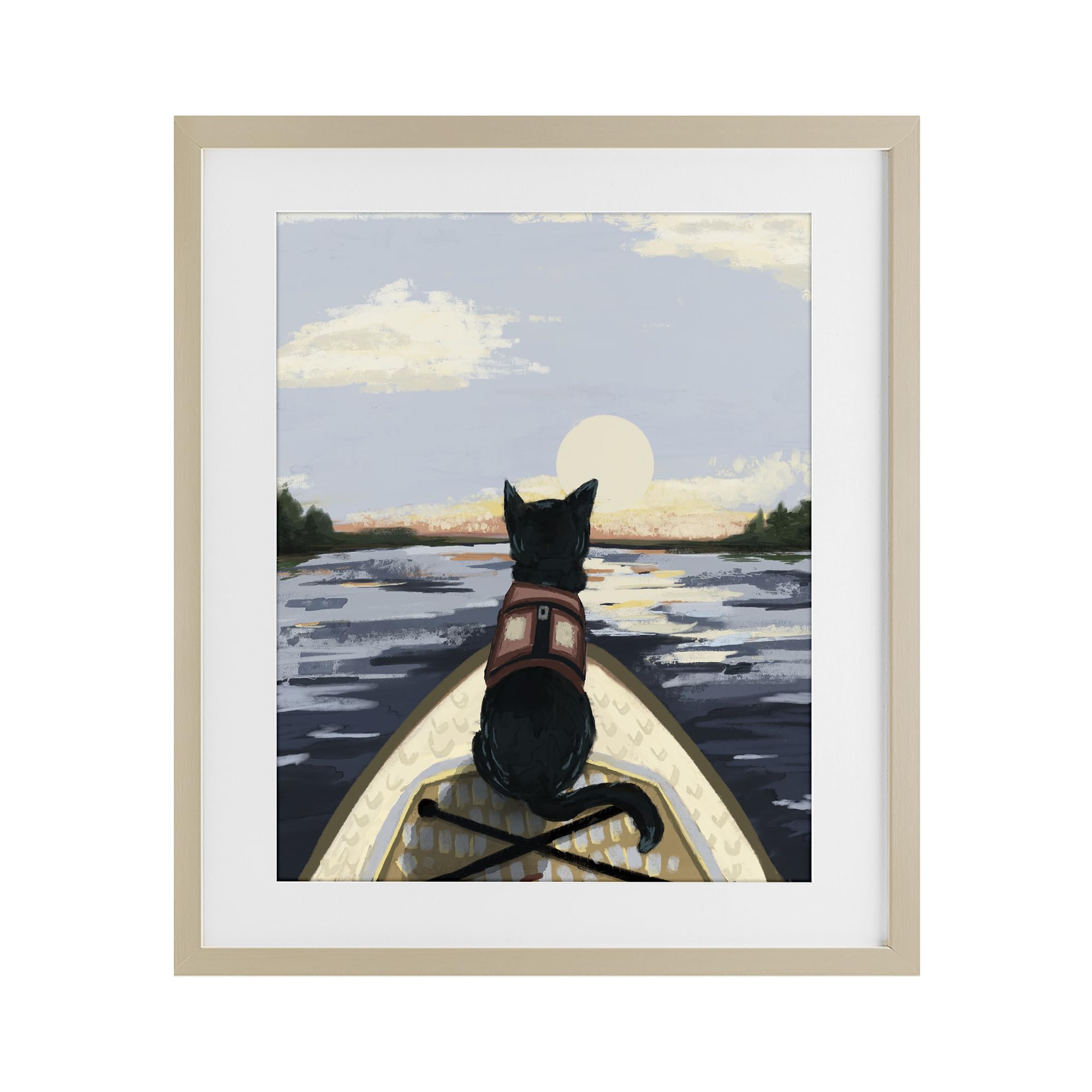 Stupell Industries Harvest Pine (Textured) 'Peaceful Cat Viewing Lake'| Framed Print Under Glass