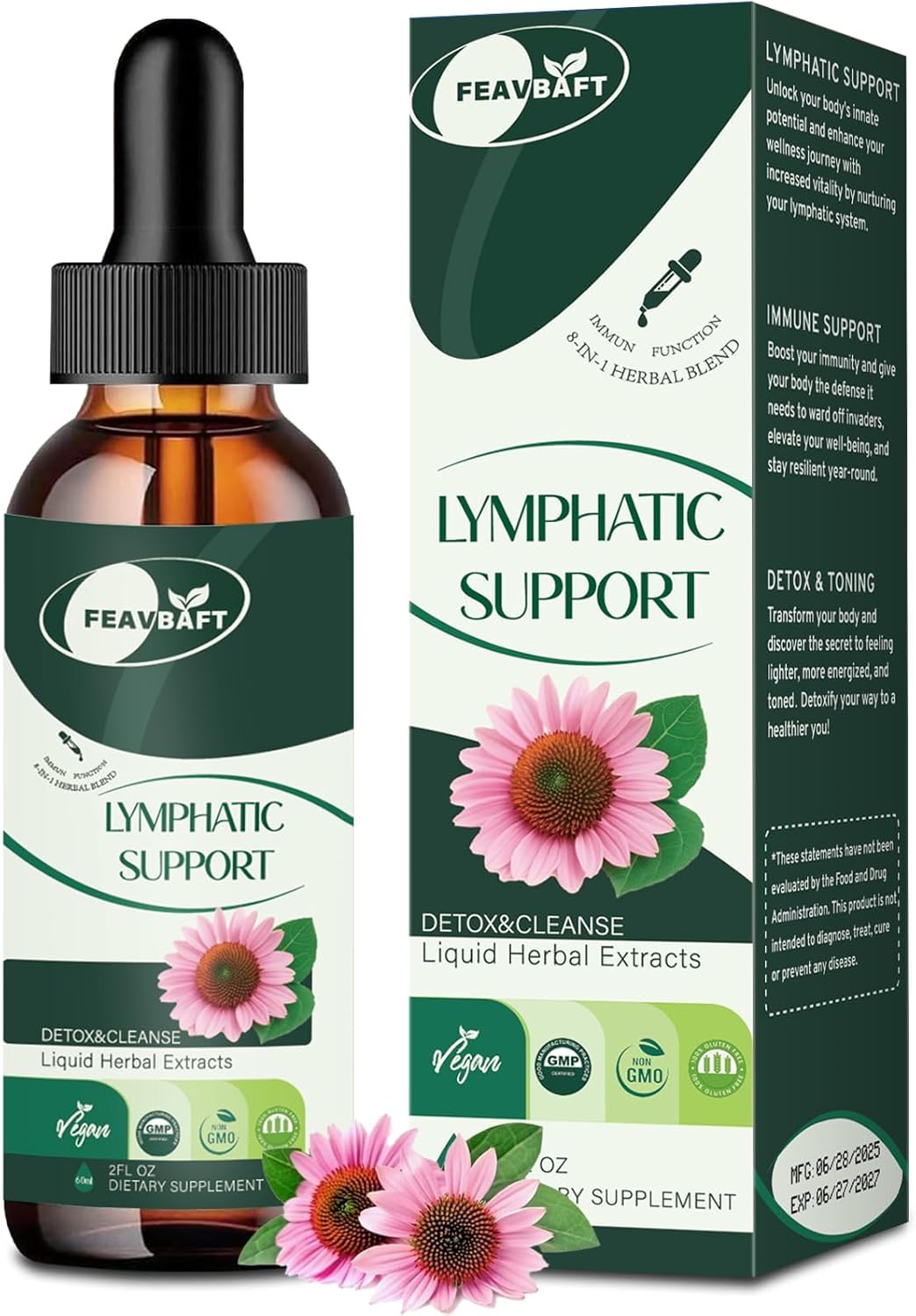 Liposomal Lymphatic Drainage Drops - Burdock-Supports Lymphatic Health, Dandelion, Lymph Detox Cleanse & Immune Support with-Echinacea 2 FL.OZ