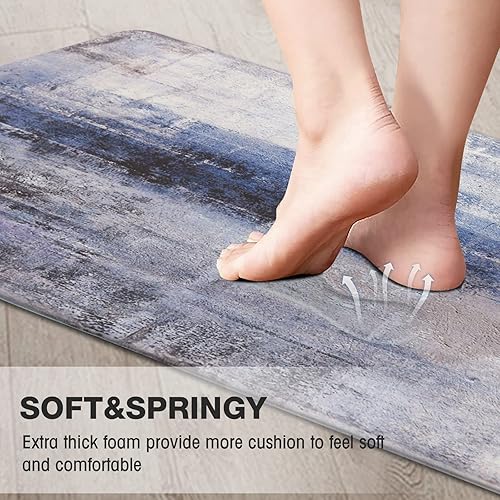 Miniatura 4 de MAYHMYO Tapete de cocina azul, tapete de cocina antifatiga, acolchado, antideslizante, impermeable, tapete de cocina de espuma viscoelástica, tapete