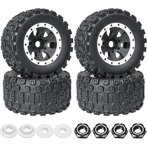 1/5 RC Tires and Wheels for Traxxas 1/5 X-MAXX 8S Arrma 1/5 Kraton 8S 1/5 Outcast 8S, RC Monster Truck Tires 24mm Hex Wheels (4PCS, White)