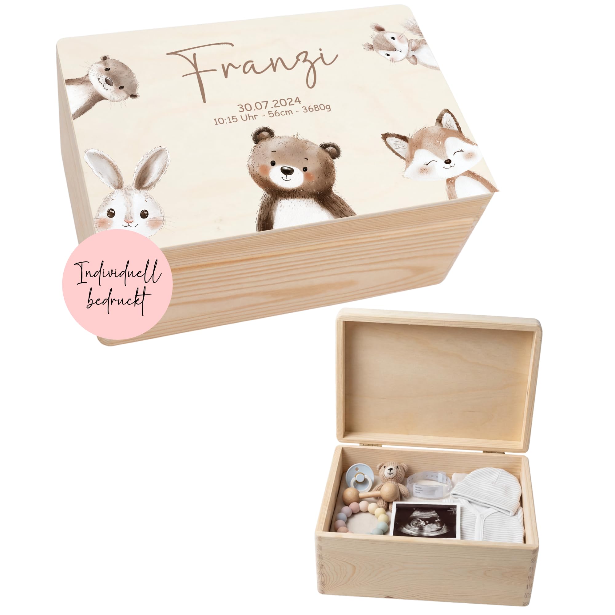 Dream Creative - Personalisierte Erinnerungskiste | Verschiedene Motive | Geschenkidee zur Geburt, Geburtstag, Taufe - Erinnerungsbox Baby (Bärenfreunde 1, Groß | 40x30x23 cm)
