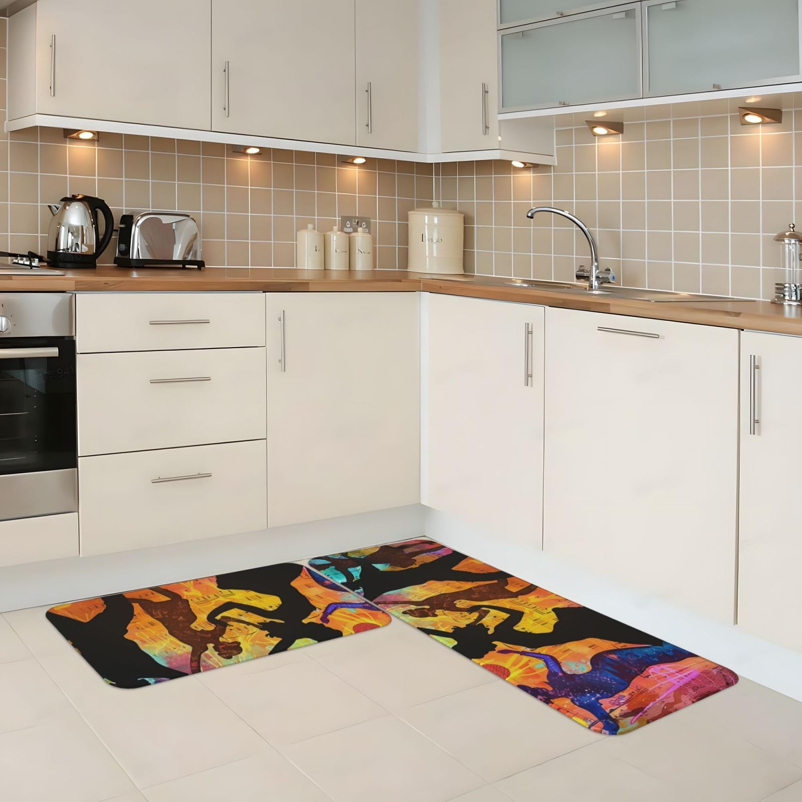 Set di 2 tappetini da cucina con stampa danza con musica, antiscivolo, assorbenti, per feste, casa, cucina, ufficio