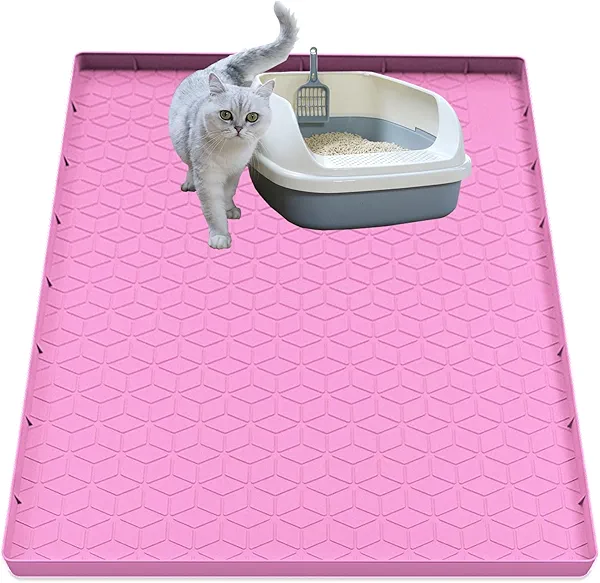 Jacooxi Cat Litter Mat, Silicone Large Cat Mat for Litter Box - 28x22 in, Waterproof & Non-Slip, Durable & Easy Clean, Pink