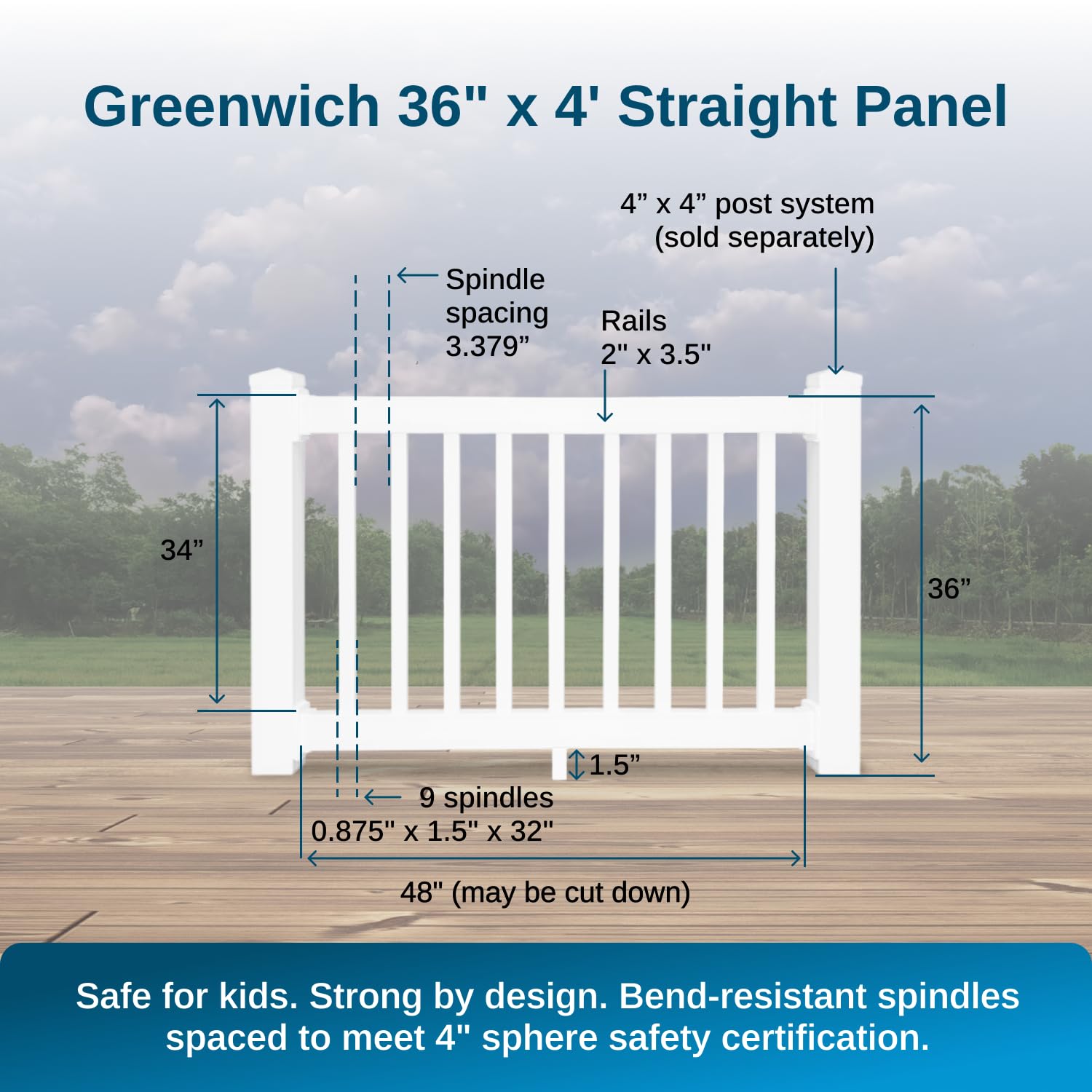 Weatherables Greenwich Porch and Deck Railing Kit – Vinyl Railing Kit for Decks, Porches, Balconies, and More, Versatile DIY Outdoor (White, 36" x 4')