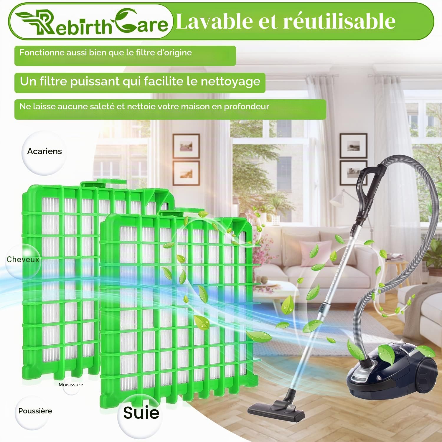 Rebirthcare ZR002901 Filtre pour Rowenta Silence Force Compact | Filtre pour Rowenta Silence Force Extreme, X-Trem Power/XL/Allergy Care RO4323 RO4523 RO5729 RO5762 RO5822 RO5825 RO5911