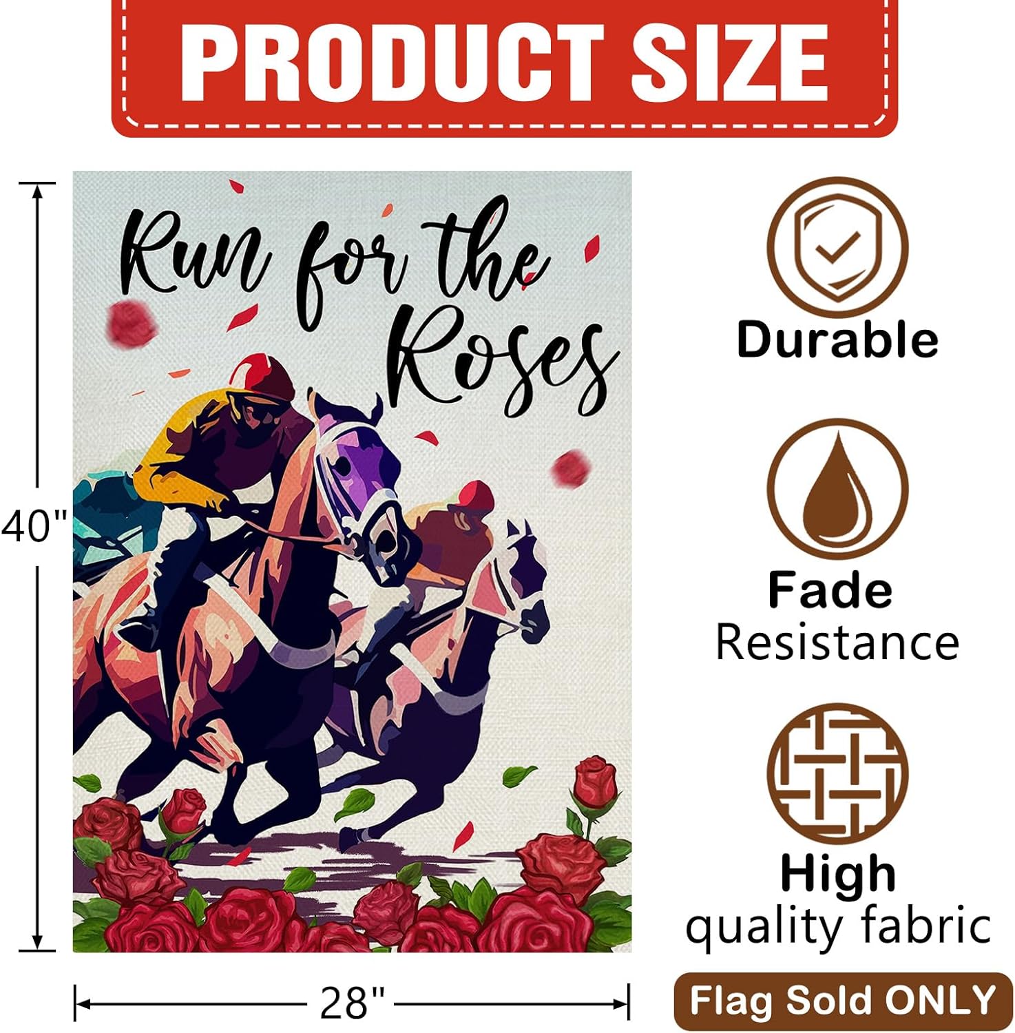 Dyrenson Kentucky Run for The Roses Horse Racing 28 x 40 House Flag Double Sided, Derby Jockey Garden Yard Decorations, Churchill Downs Burlap Outdoor Decor Decorative Large Flag