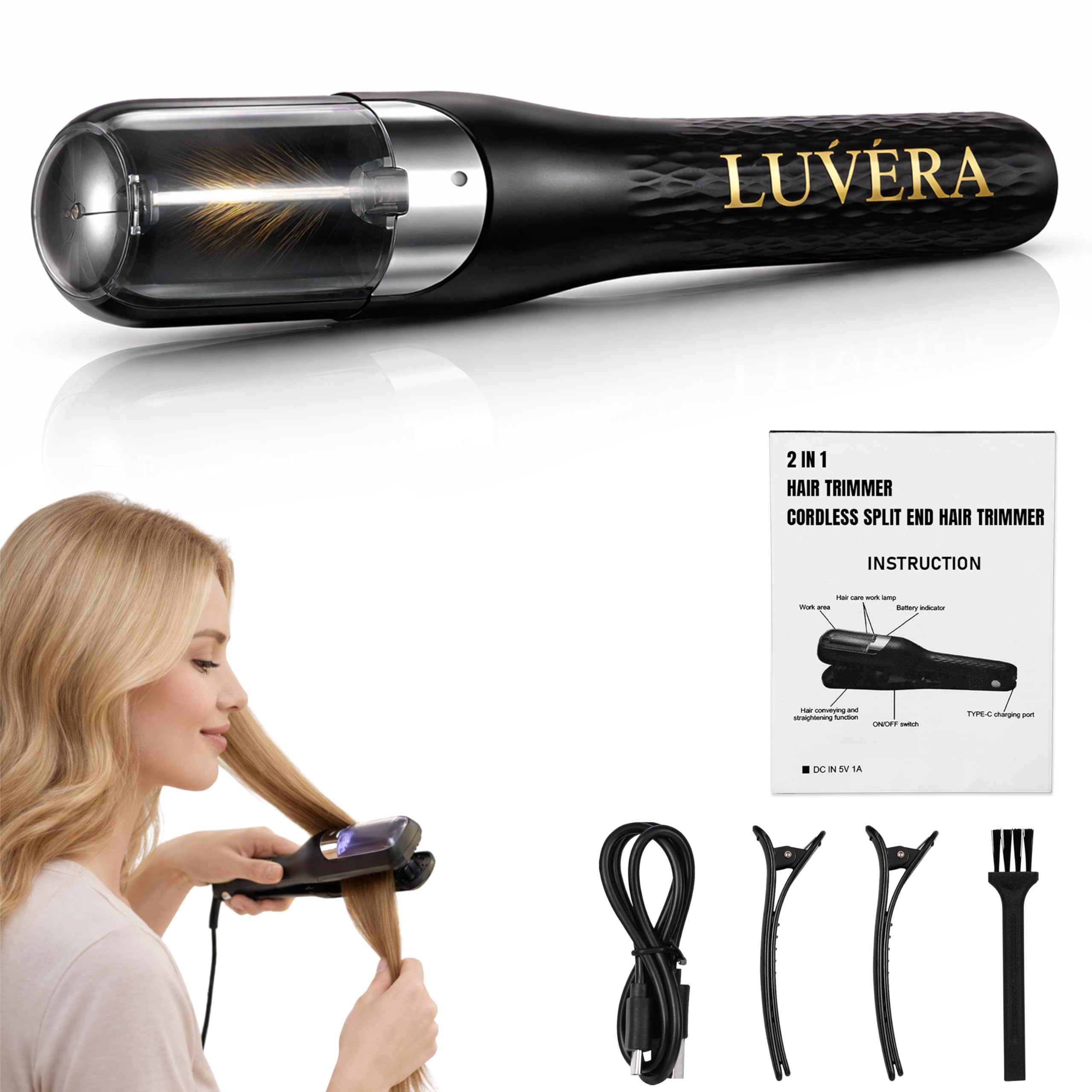 Automatic Hair Split End Remover Machine Rechargeable 2-in-1 Splitend Pro Hair Cutter for FrizzyDry, Damaged,Broken,Curly Types,Ideal For Women Seeking Healthyhair Women Beauty Styling Tool New. (STANDARD)-image-15
