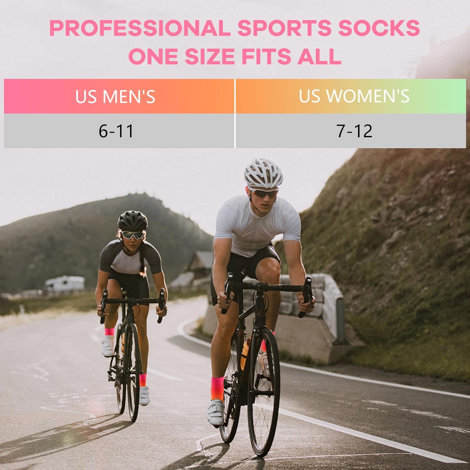 NIcool Cycling Socks For Men, 1/3 Pairs Bright Seamless Compression Running Crew Socks Youth Cushioned Tennis Quarter Socks