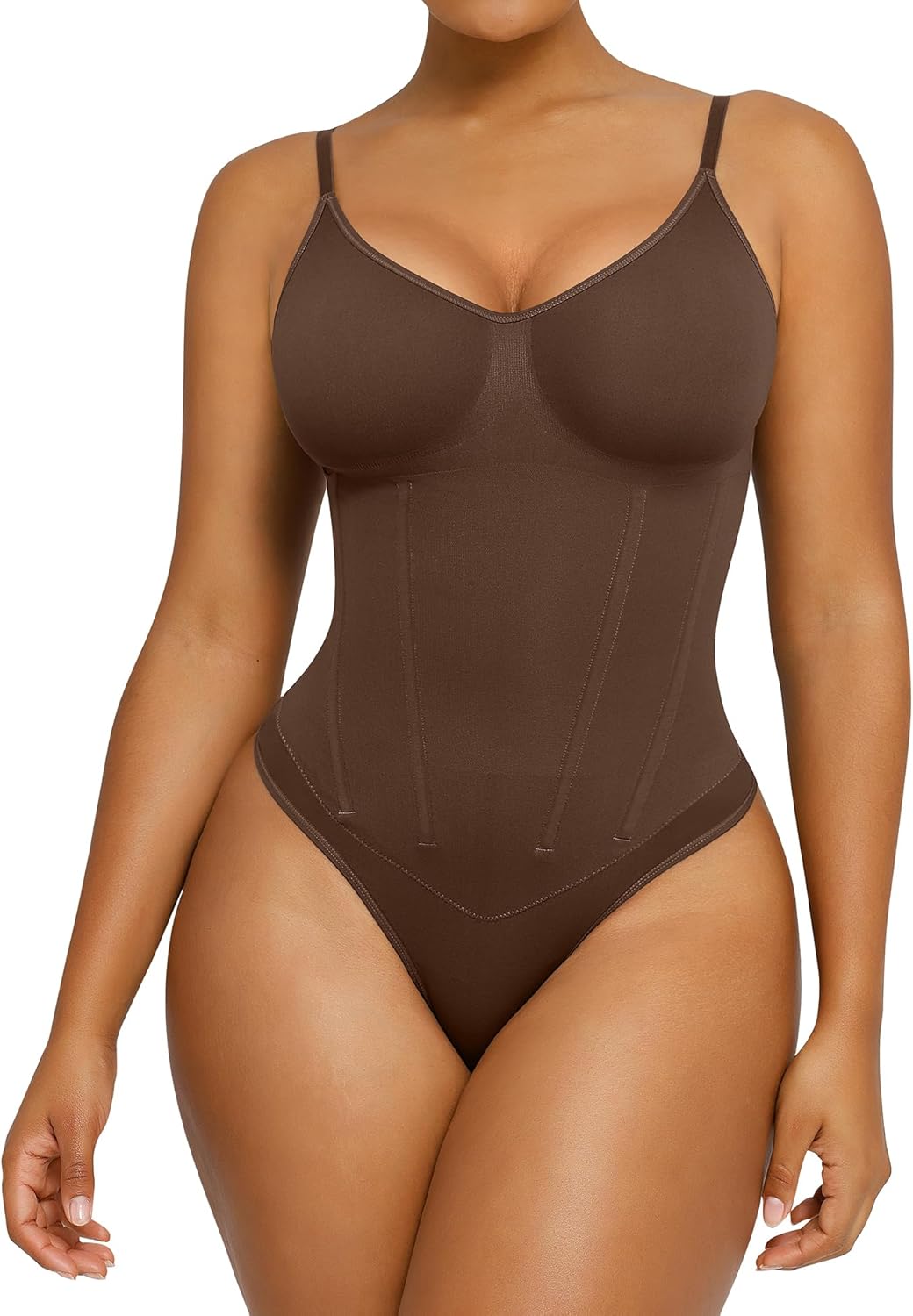 SHAPELLX Womens Shapewear Tummy Control Thong Slimming Body Shaper Seamless Compression Top Waist Boning Corset Bodysuit