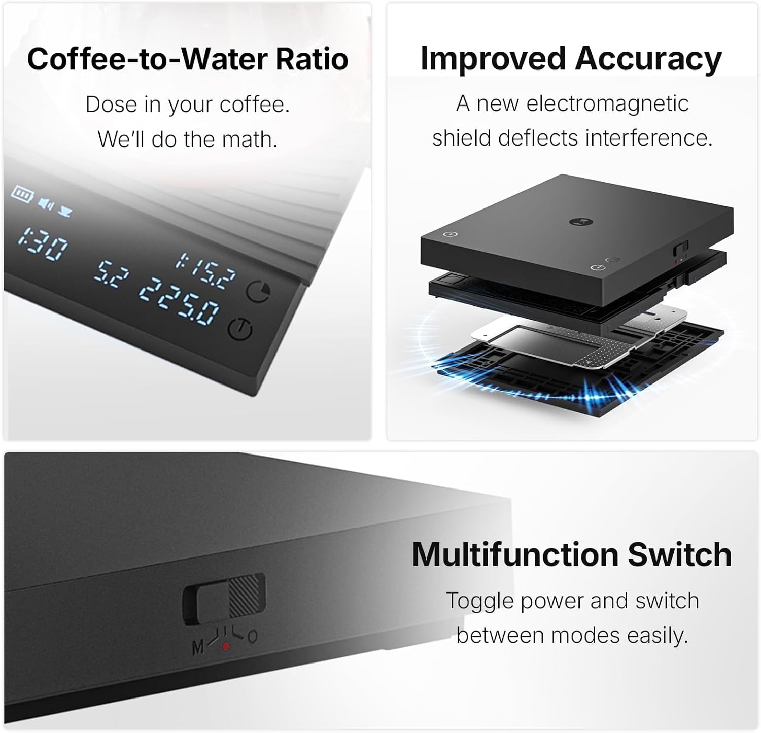 TIMEMORE Báscula de café básica 3, báscula de espresso con temporizador, cambio libre de unidades de onzas/kg, 3 modos de preparación, báscula digital recargable de alta precisión de 0,1 g para verter