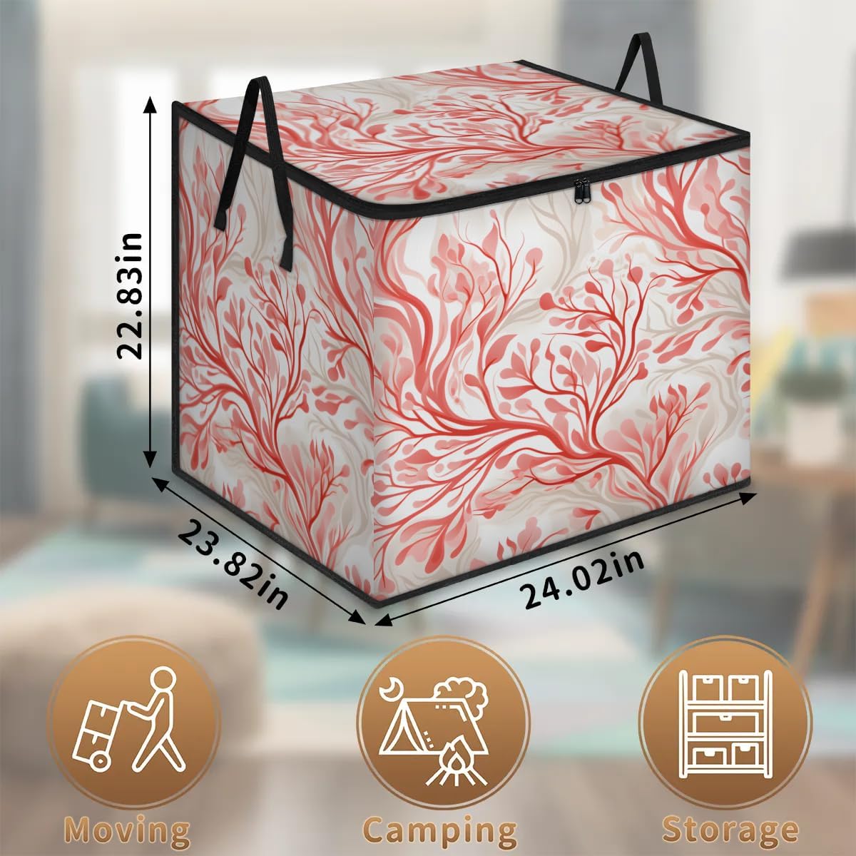 Honeybaby 214L Extra Large Comforter Storage Bag Abstract Branch Leaves Storage Totes with Lids Waterproof Closet Organizer Folding Blanket Storage Bags for Clothes Bedding Pillows
