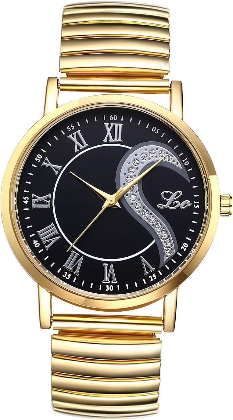 Avaner Elastic Strap Couple Watches: Stretch Band His and Her Analog Quartz Stainless Steel Bangle Wrist Watches for Men Women