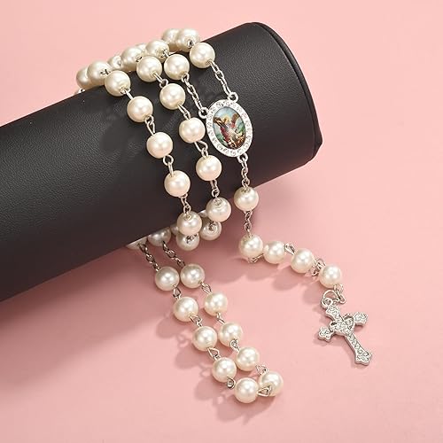 Vista 5 de 40 piezas de diamantes de imitación de aleación de cruz religiosa Virgen religiosa Nuestra Señora de Guadalupe María Rosario abalorios para hacer