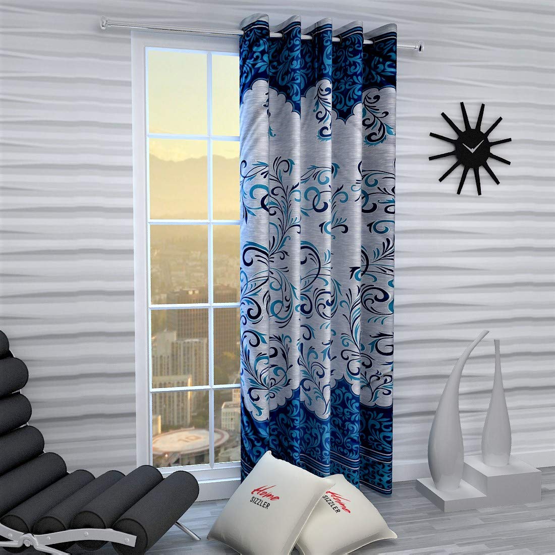 Home Sizzler 1 Piece Classic Panel Eyelet Polyester Door Opaque Curtain - 7 Feet, Blue-image-37
