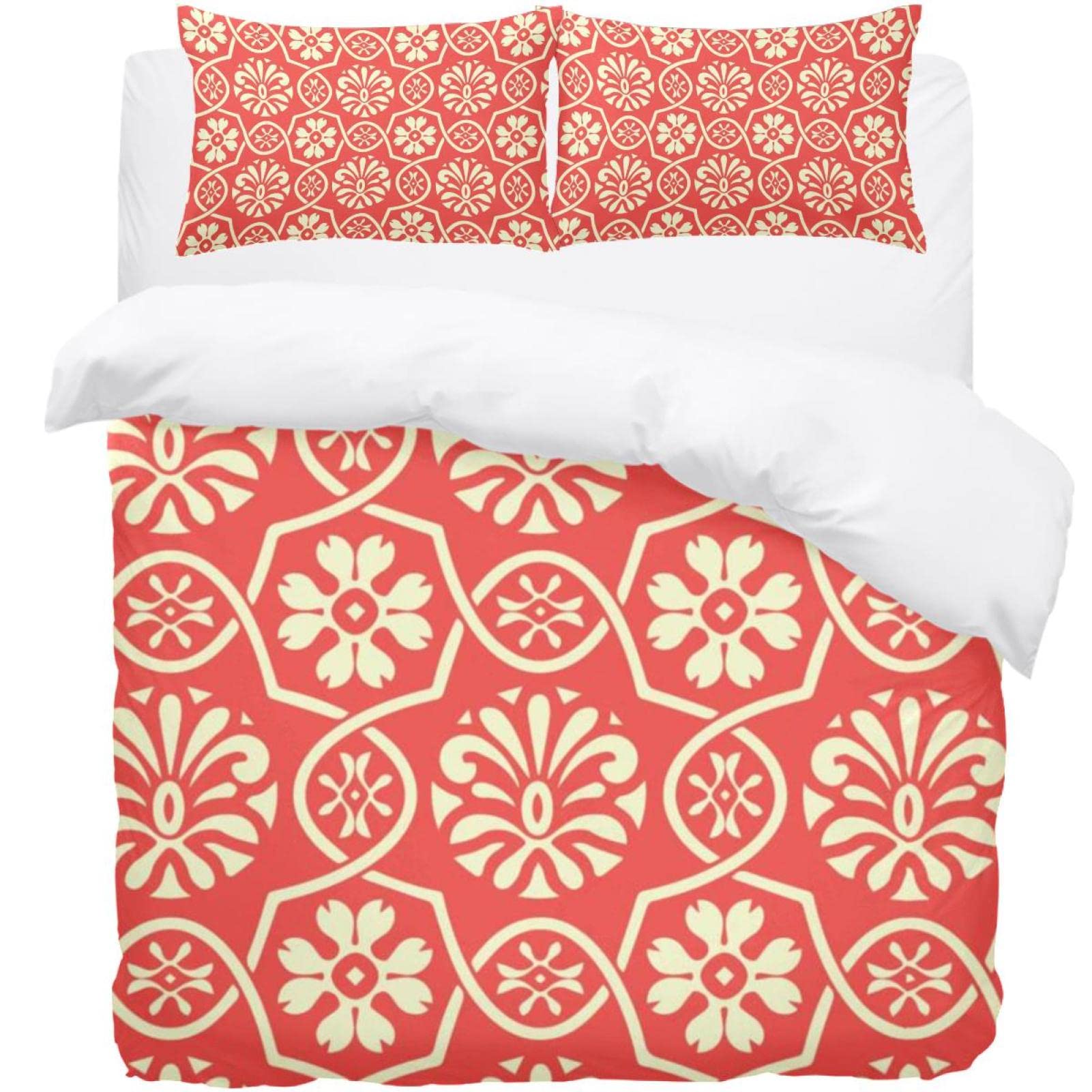 Housse de couette douce 3 pièces lit simple avec taies d'oreiller imprimé fleuri