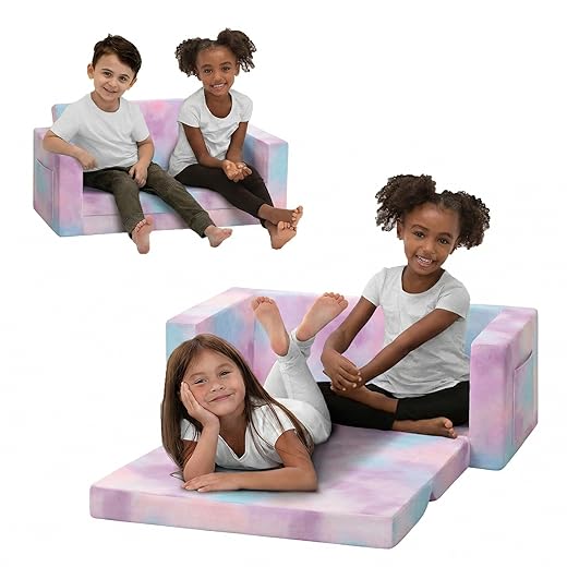 Delta Children Cozee Flip-Out 2-in-1 Convertible Sofa to Lounger for Kids, Pink Tie Dye