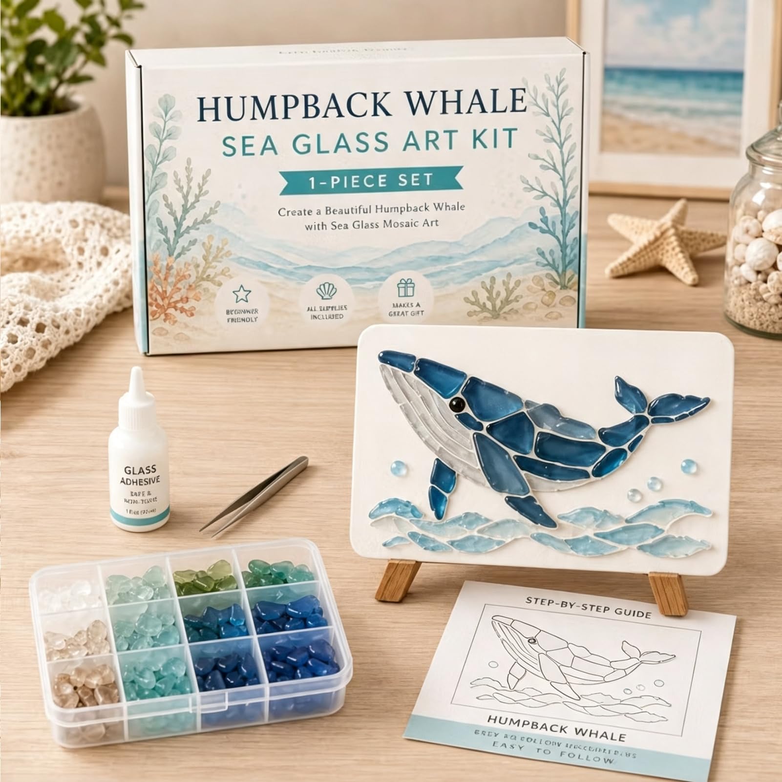 Sea Glass Art Kit for Adults, DIY Ocean Series Acrylic Mosaic Kit、Whale — image 1
