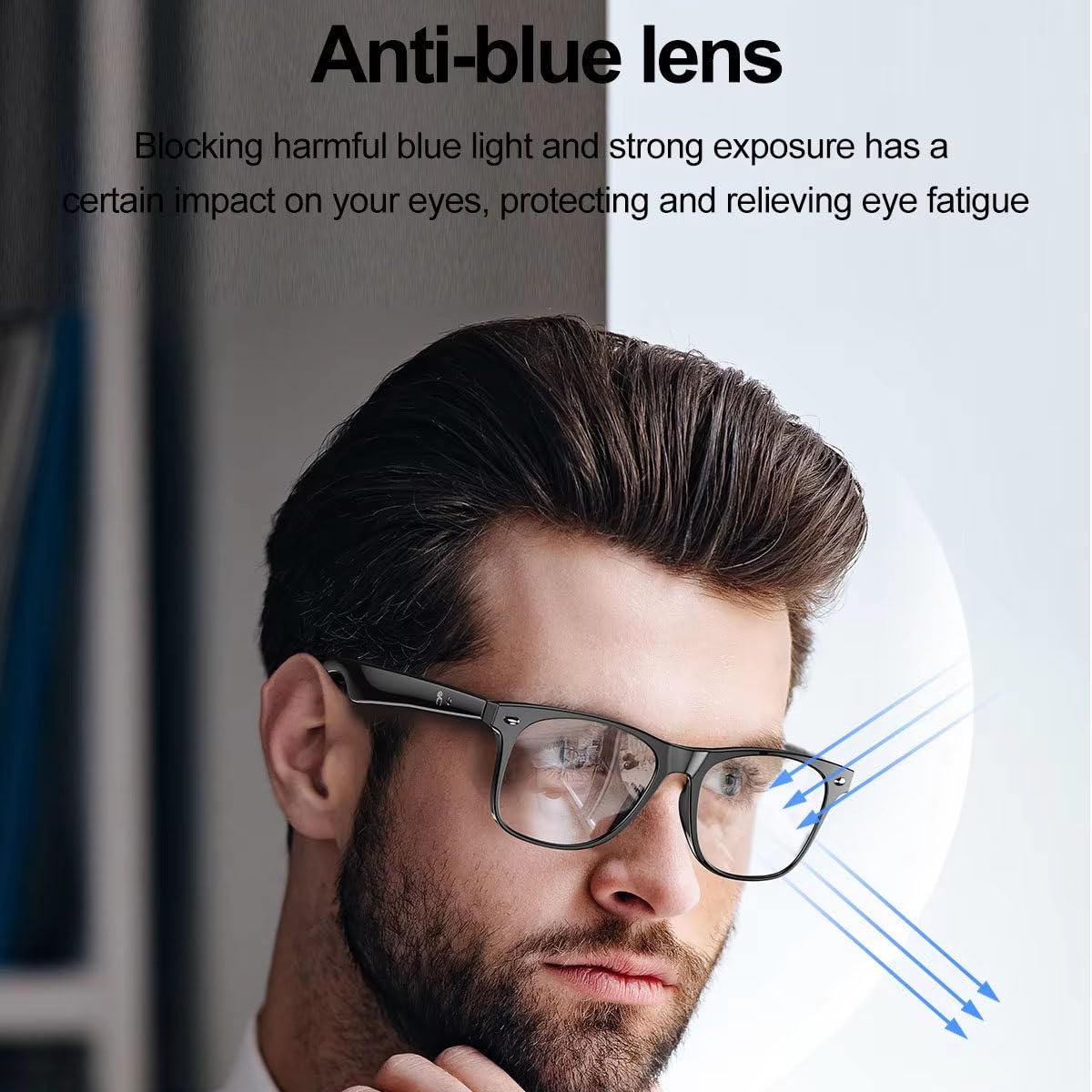 Occhiali intelligenti con Bluetooth, 160+ lingue, blocco della luce blu, assistente AI, auricolari aperti, occhiali audio